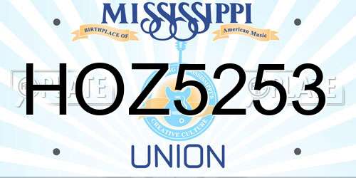 HOZ5253 Mississippi License Plate