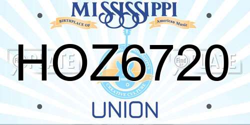 HOZ6720 Mississippi License Plate