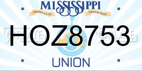 HOZ8753 Mississippi License Plate