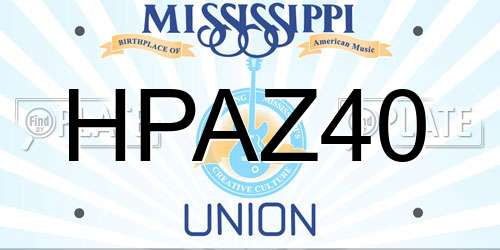 HPAZ40 Mississippi License Plate