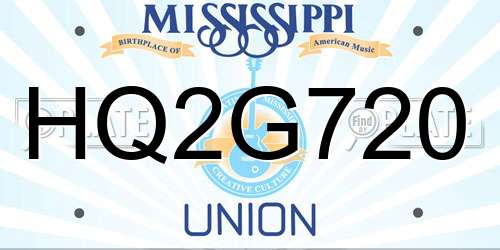 HQ2G720 Mississippi License Plate