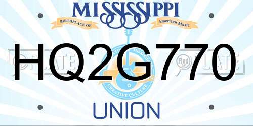 HQ2G770 Mississippi License Plate