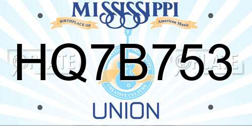 HQ7B753 Mississippi License Plate