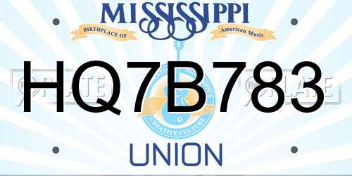 HQ7B783 Mississippi License Plate