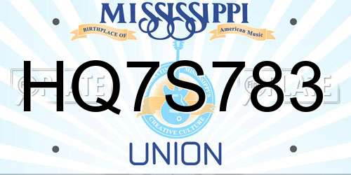 HQ7S783 Mississippi License Plate