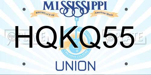 HQKQ55 Mississippi License Plate