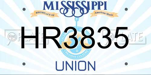 HR3835 Mississippi License Plate