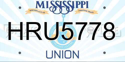 HRU5778 Mississippi License Plate