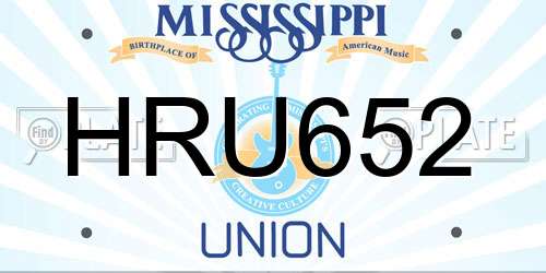 HRU652 Mississippi License Plate