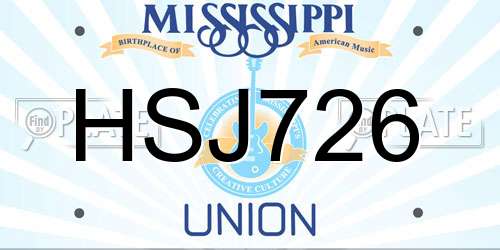 HSJ726 Mississippi License Plate