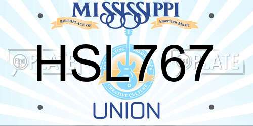 HSL767 Mississippi License Plate