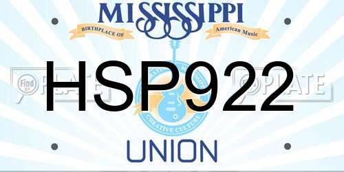 HSP922 Mississippi License Plate