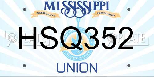 HSQ352 Mississippi License Plate