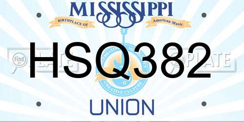 HSQ382 Mississippi License Plate
