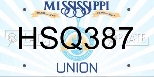 HSQ387 Mississippi License Plate