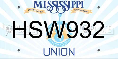 HSW932 Mississippi License Plate