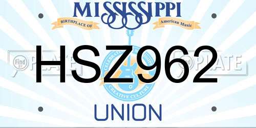 HSZ962 Mississippi License Plate