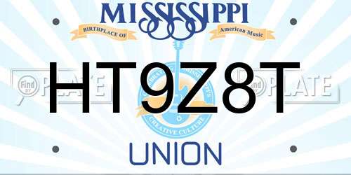 HT9Z8T Mississippi License Plate