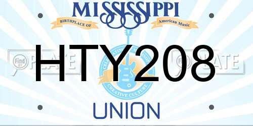 HTY208 Mississippi License Plate