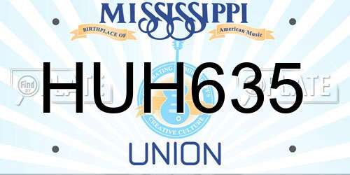 HUH635 Mississippi License Plate