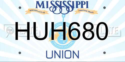 HUH680 Mississippi License Plate