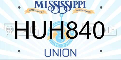 HUH840 Mississippi License Plate