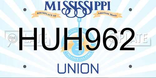 HUH962 Mississippi License Plate