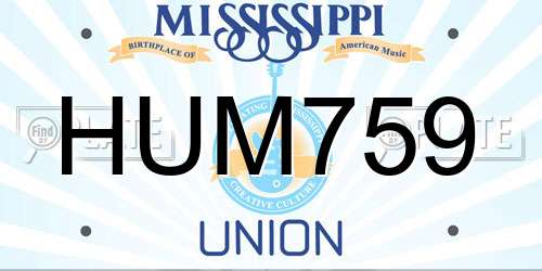HUM759 Mississippi License Plate
