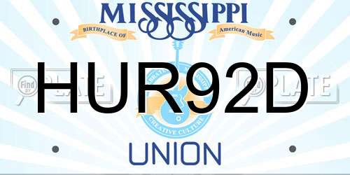 HUR92D Mississippi License Plate