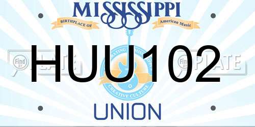 HUU102 Mississippi License Plate