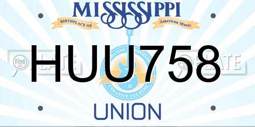 HUU758 Mississippi License Plate