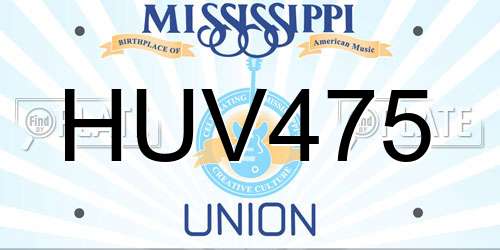 HUV475 Mississippi License Plate