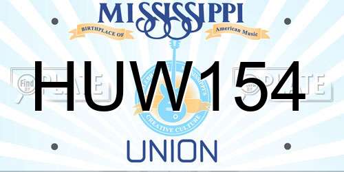 HUW154 Mississippi License Plate