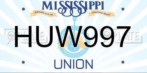 HUW997 Mississippi License Plate