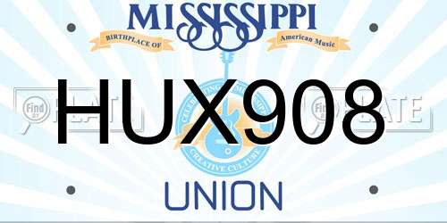 HUX908 Mississippi License Plate