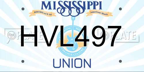 HVL497 Mississippi License Plate