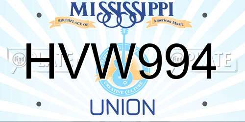 HVW994 Mississippi License Plate