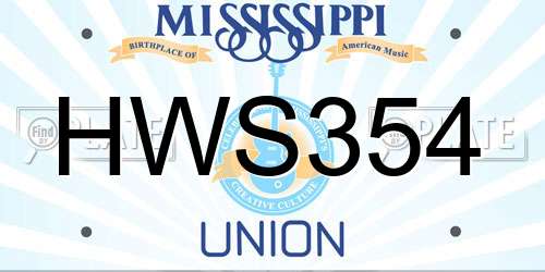 HWS354 Mississippi License Plate