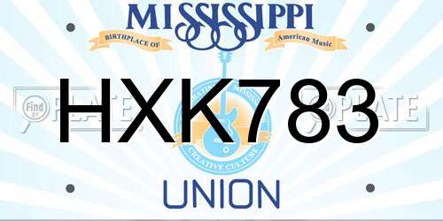 HXK783 Mississippi License Plate