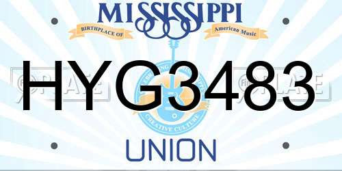 HYG3483 Mississippi License Plate