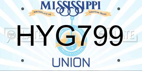 HYG799 Mississippi License Plate
