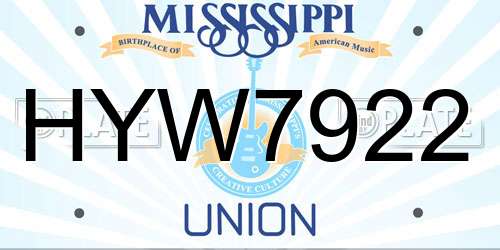 HYW7922 Mississippi License Plate