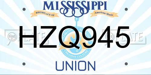 HZQ945 Mississippi License Plate