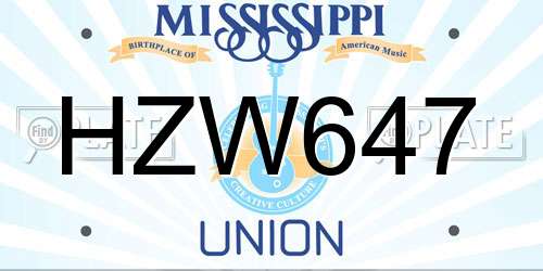 HZW647 Mississippi License Plate
