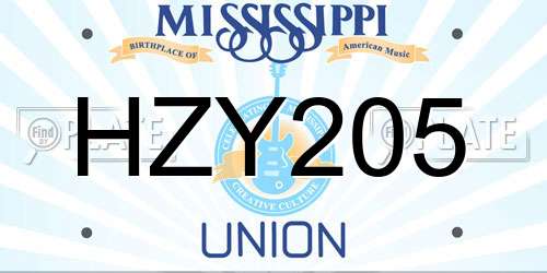 HZY205 Mississippi License Plate