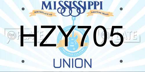 HZY705 Mississippi License Plate