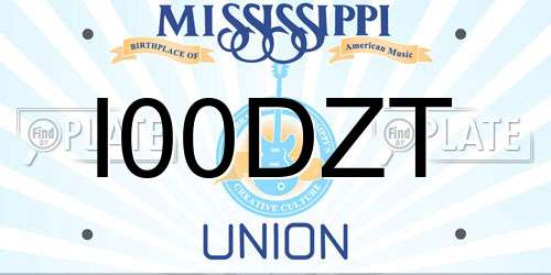 I00DZT Mississippi License Plate