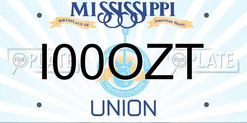 I00OZT Mississippi License Plate