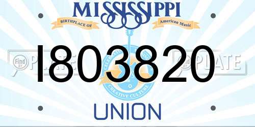 I803820 Mississippi License Plate