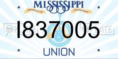 I837005 Mississippi License Plate